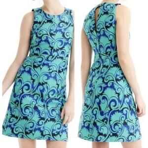 J. Crew Vineyard Jacquard Sleeveless A-Line Lined Mini Dress 6 Blue Green #3181